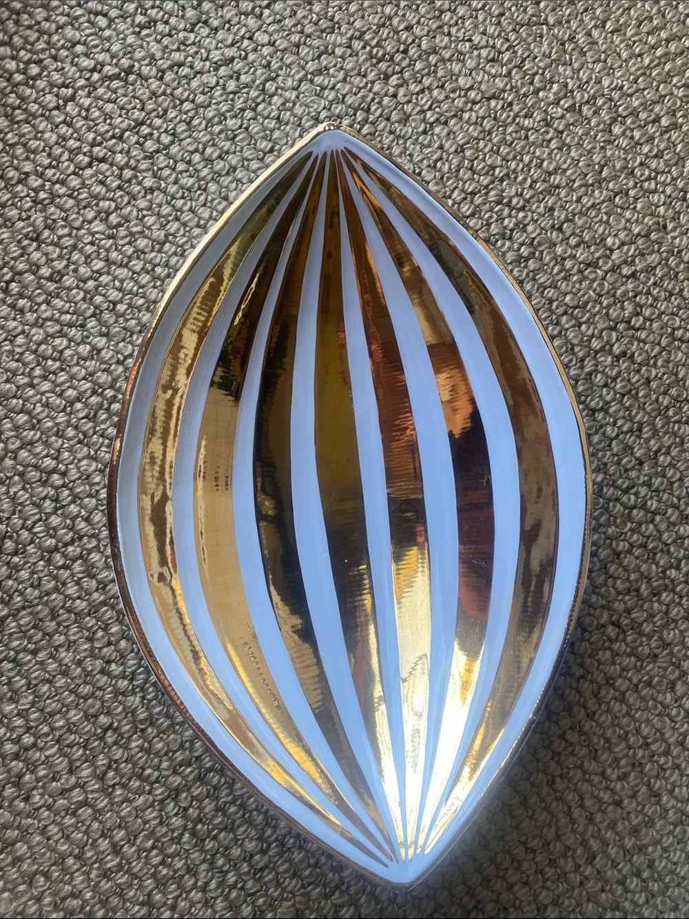 Jonathan Adler Fontana White and Gold Striped Leaf Bowl
